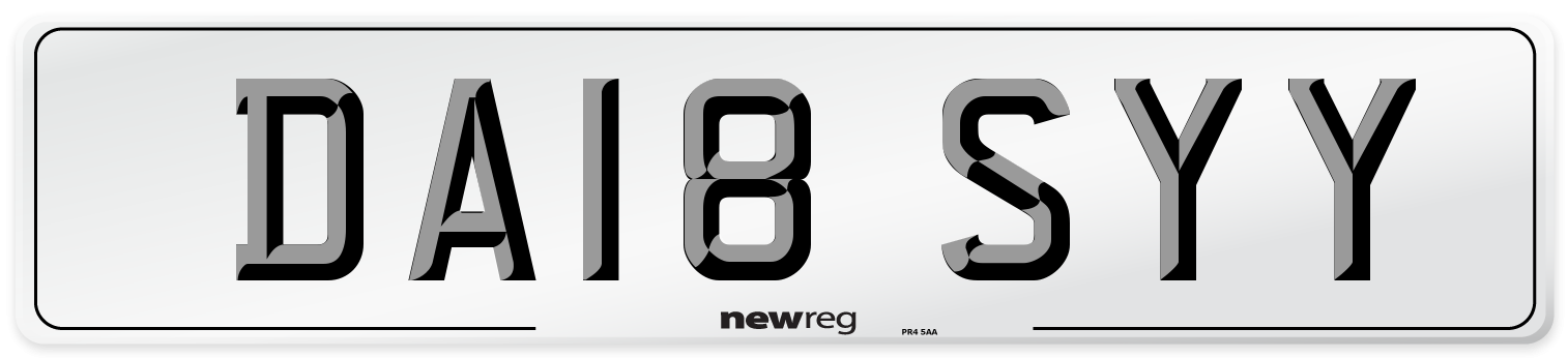 DA18 SYY Number Plate from New Reg